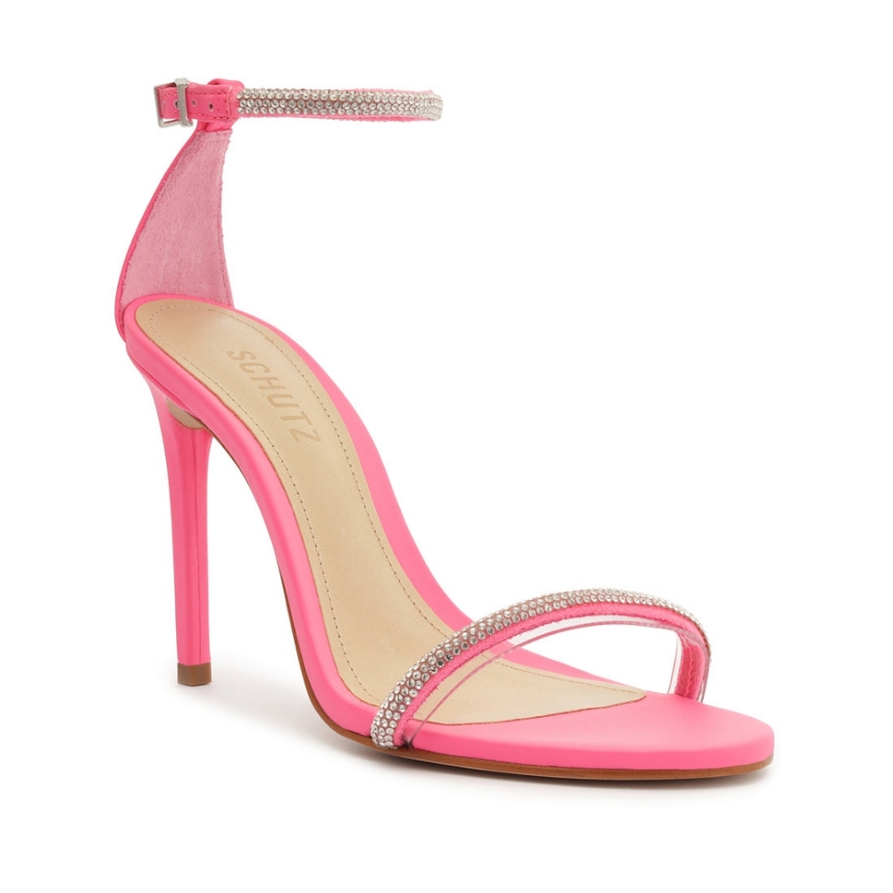 SCHUTZ Pink Sparkle Embellished Stiletto Sandals | Size 7.5 | NWT - Picture 2 of 5